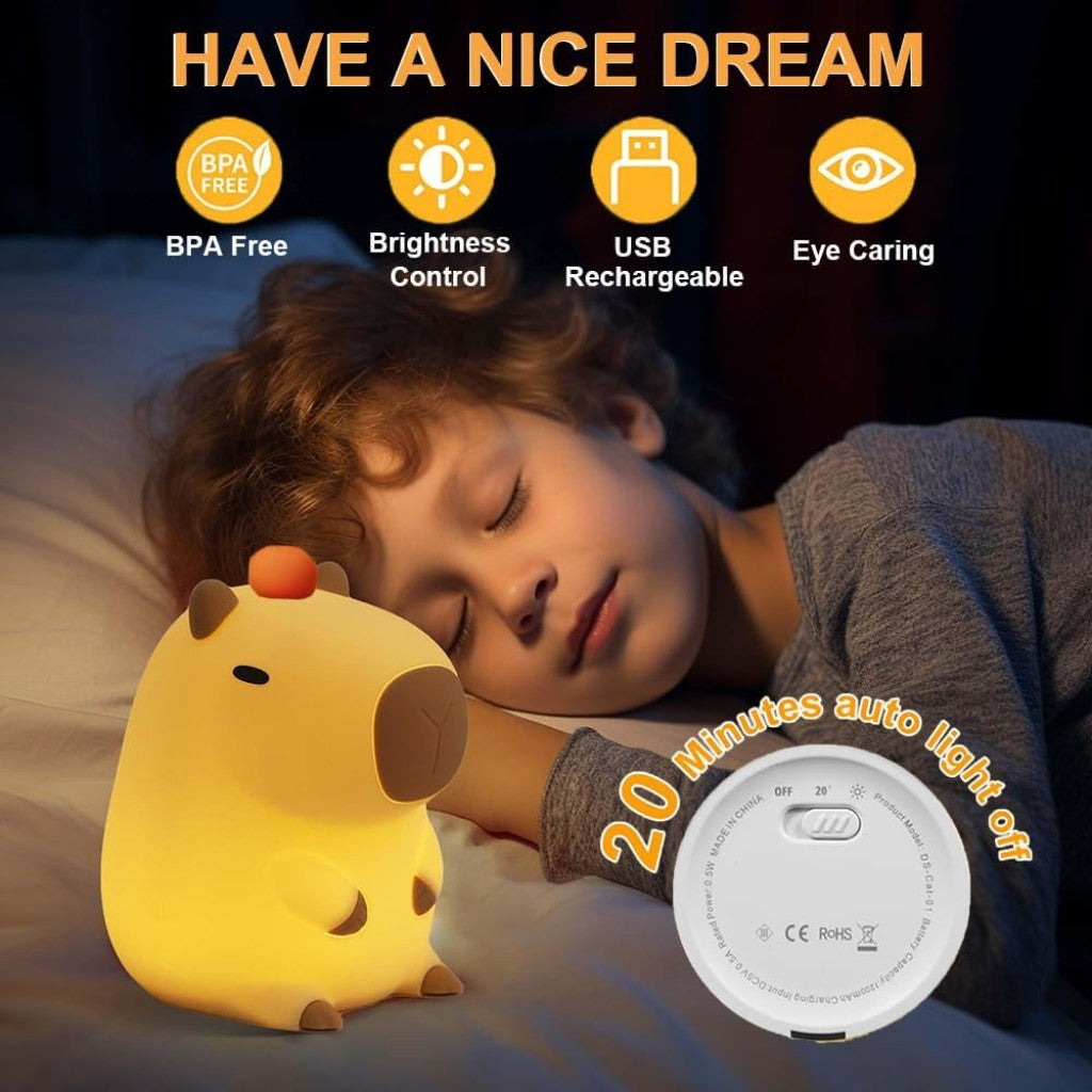 🌙✨ Lámpara Capibara: La Luz Nocturna Recargable Perfecta para Niños 🦥💡