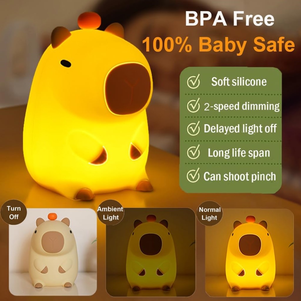 🌙✨ Lámpara Capibara: La Luz Nocturna Recargable Perfecta para Niños 🦥💡